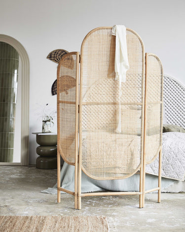 BALI folding natural rattan room divider in an interior setting – Nordal