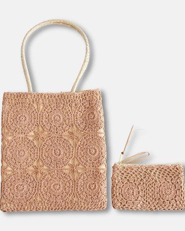 Bolso de macramé nude con monedero