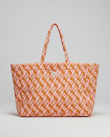 Bolso tote rosa block print Bonheur du Jour vista frontal