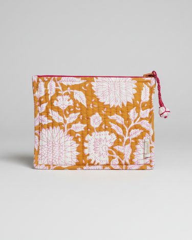 Neceser pequeño acolchado de algodón block print caramelo 20 x 15 cm Bonheur du Jour