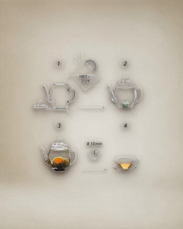 Esferas de té floreciente con flores de té