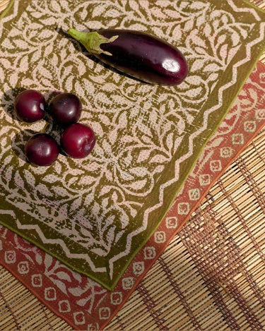 Mantel individual Kantha de algodón y fibra natural Caravane