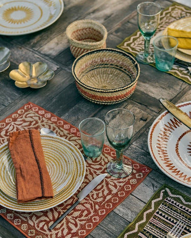 Detalle de mantel individual Kantha tejido a mano Caravane