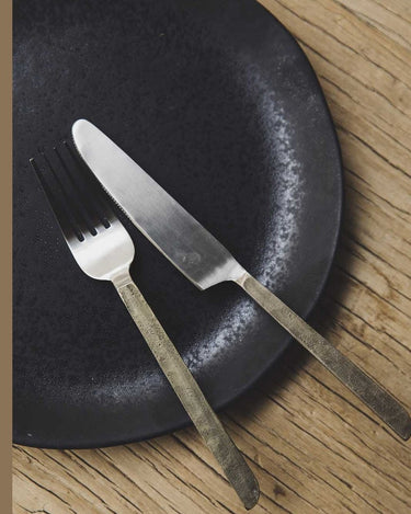 Tenedor y cuchillo Aurea de acero dorado Caravane