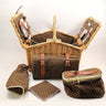 Cesta de picnic artesanal en mimbre natural con vajilla completa para 2 personas
