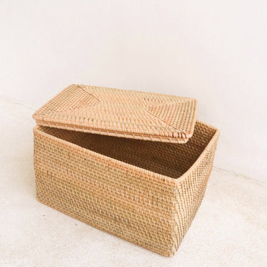 Cesta mimbre con tapa para almacenaje - ideal para salón y dormitorio