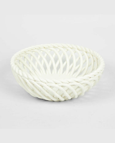 Detail of a handmade white porcelain basket by Olsson & Jensen