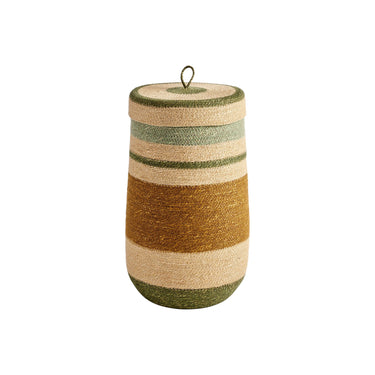 Panier Bonheur du Jour vert et noisette avec couvercle fermé et anse tressée