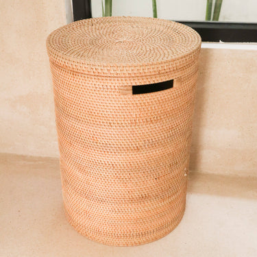 Organizador ratán natural para lavandería hogar con tapa sostenible