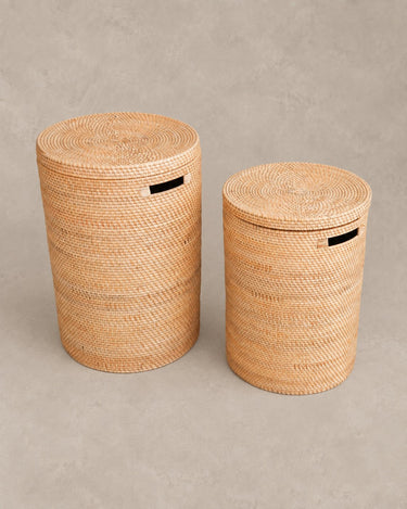 Cesto de ropa Soeji de ratán natural con tapa para baño