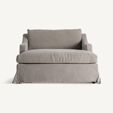Chaise longue de lino gris de Vical, vista frontal completa