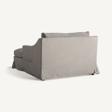 Chaise longue de lino gris de Vical, vista lateral derecha