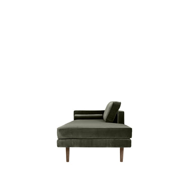Chaise longue izquierda verde hoja vista desde el lateral derecho