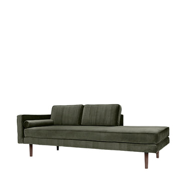 Chaise longue izquierda verde hoja vista desde el lateral izquierdo