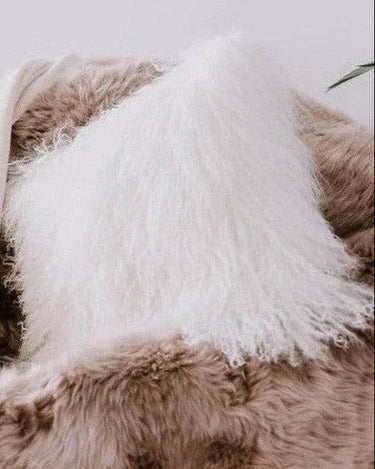 Cojín de piel de cordero tibetano blanco