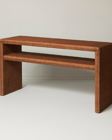 Large handmade brown rattan console