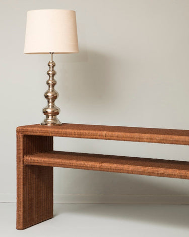 Front view of the Georgia brown rattan console