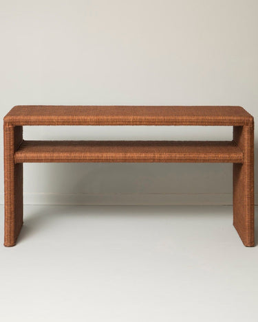 Detail of the large brown rattan console