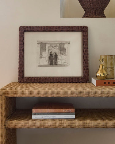 Natural rattan console with two shelves