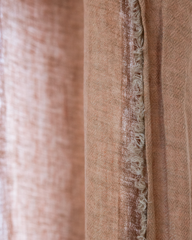 Light pink linen curtain, Chevron Etosha design, fabric texture detail by Le Monde Sauvage