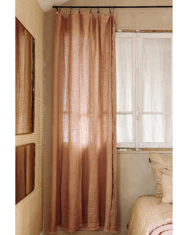 Light pink linen curtain, in a styled interior by Le Monde Sauvage