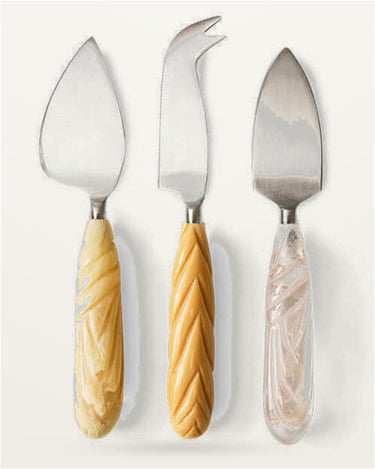 Juego de 3 cuchillos de queso de acero inoxidable con mango crema