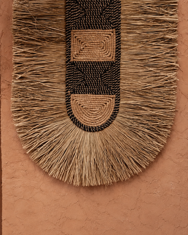 Decoración de pared de pandan natural, detalle de la parte inferior redondeada