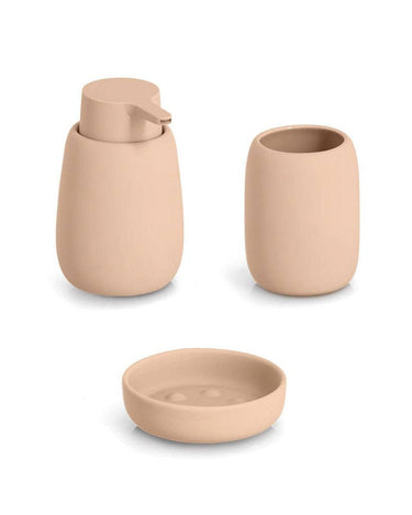 Detalle del vaso para cepillos de cerámica almendra