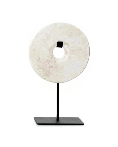 Disco decorativo de mármol blanco con soporte