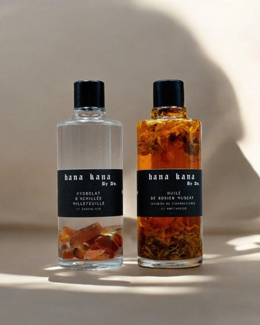 Dúo facial de agua floral y aceite con flores y cristales
