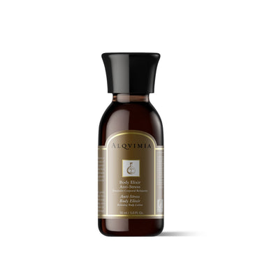 Body Elixir Anti-Stress de Alqvimia de 30 ml, en frasco oscuro con tapón negro sobre fondo blanco.