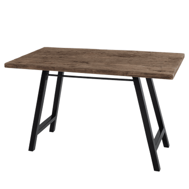 Escritorio de madera recuperada: vista completa del sobre y las patas negras