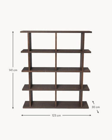 Esquema de las dimensiones de la estantería de dos columnas.
