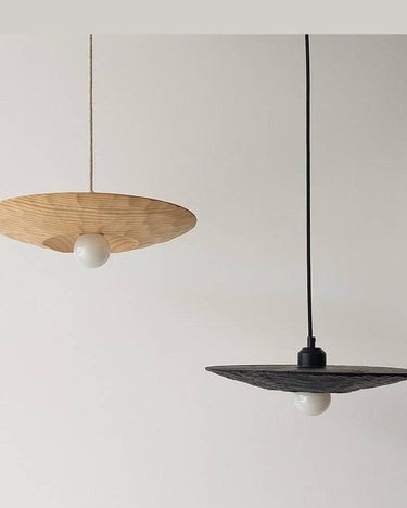 Lámpara colgante escultórica de madera sin pantalla negro artesanal