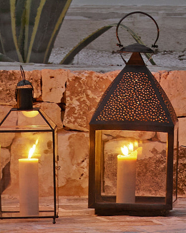 Cube-shaped oxidized brass lantern by Tine K Home