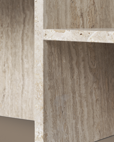 Mesa Distinct de travertino Ferm Living vista lateral