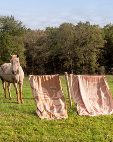 Fouta Lombok colocada sobre un sofá en ambiente natural