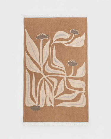 Fouta Lambar marrón y crema con motivo geométrico