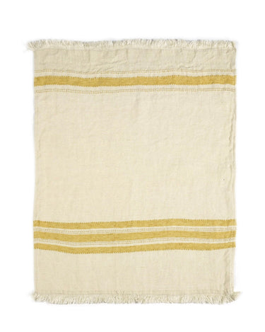 Fouta de playa Libeco de lino con raya mostaza