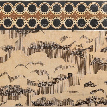Friso Spotty Madagascar de papel de arroz en negro, ocre y crudo · 9 tiras de Le Monde Sauvage, combinado con papel de motivos figurativos