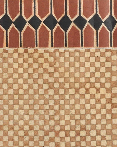 Friso Vertebra Sienne de papel de arroz en terracota y negro · 9 tiras de Le Monde Sauvage, combinado con papel de cuadros
