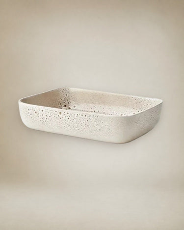 Fuente de horno Annabelle de gres beige mediana