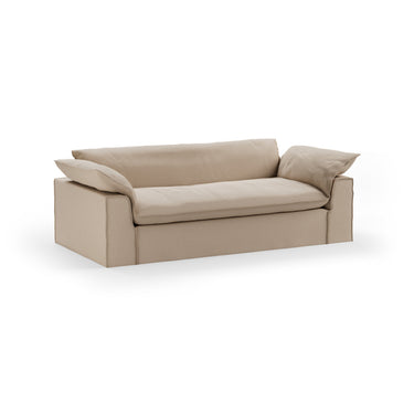 Funda de sofá extragrande de tejido beige anudado de HKLiving, vista de tres cuartos