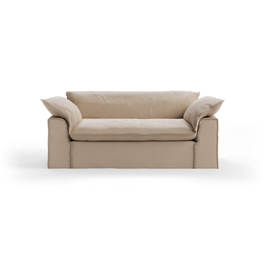 Funda de sofá grande de tejido beige anudado de HKLiving, vista frontal con cojines