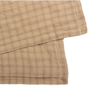 Funda nórdica Hanky Izamal de lino lavado en beige mostaza de Le Monde Sauvage, detalle del estampado de cuadros