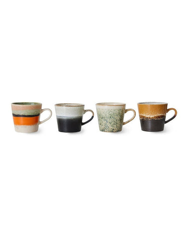 Set of 4 70s style stoneware cappuccino cups by HK Living, side view