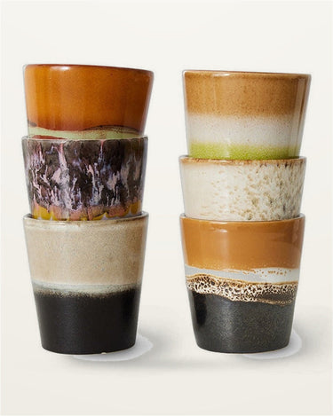 Set of 6 stoneware 70s-style coffee cups by HK Living, Soil, 70s Ceramics