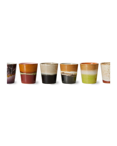 Set of 6 stoneware 70s-style coffee cups by HK Living, side view