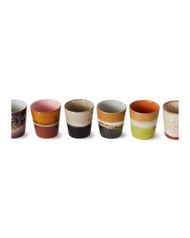 Set of 6 stoneware 70s-style coffee cups by HK Living, detail view