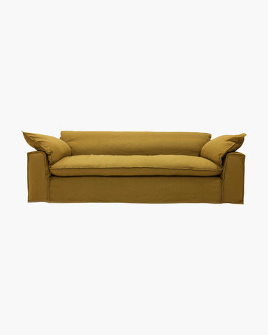 Sofá Nomad de lino ocre HK Living detalle de tapizado